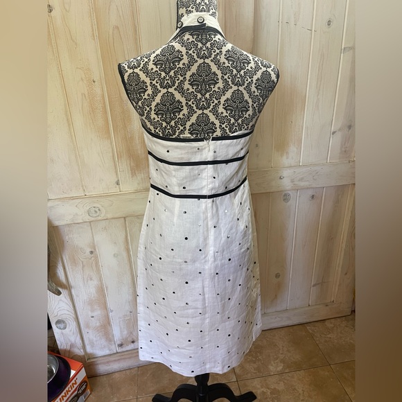 Nikki Valenti Irish Linen Halter Dress Size 8 White with Navy Polka Dots - Picture 3 of 8